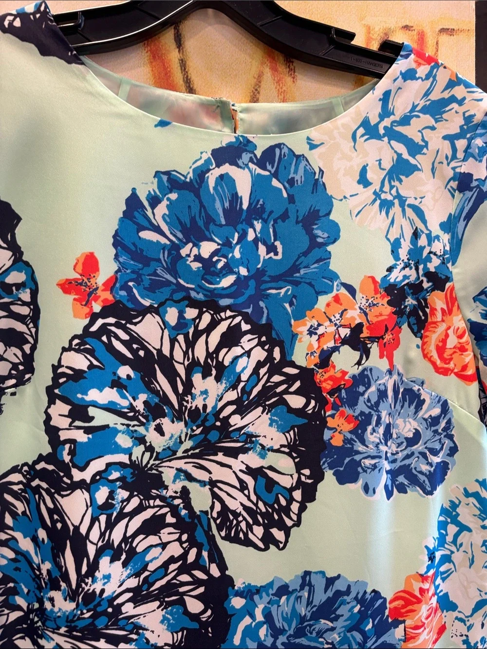 J. Crew Mint Mini Dress with Bold Blue Floral Print